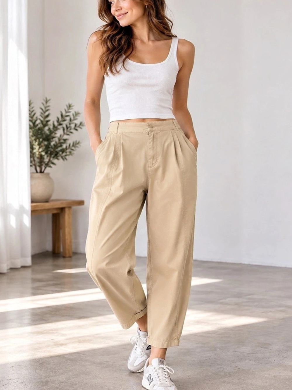 Zara Ankle Pants in Beige Size Medium